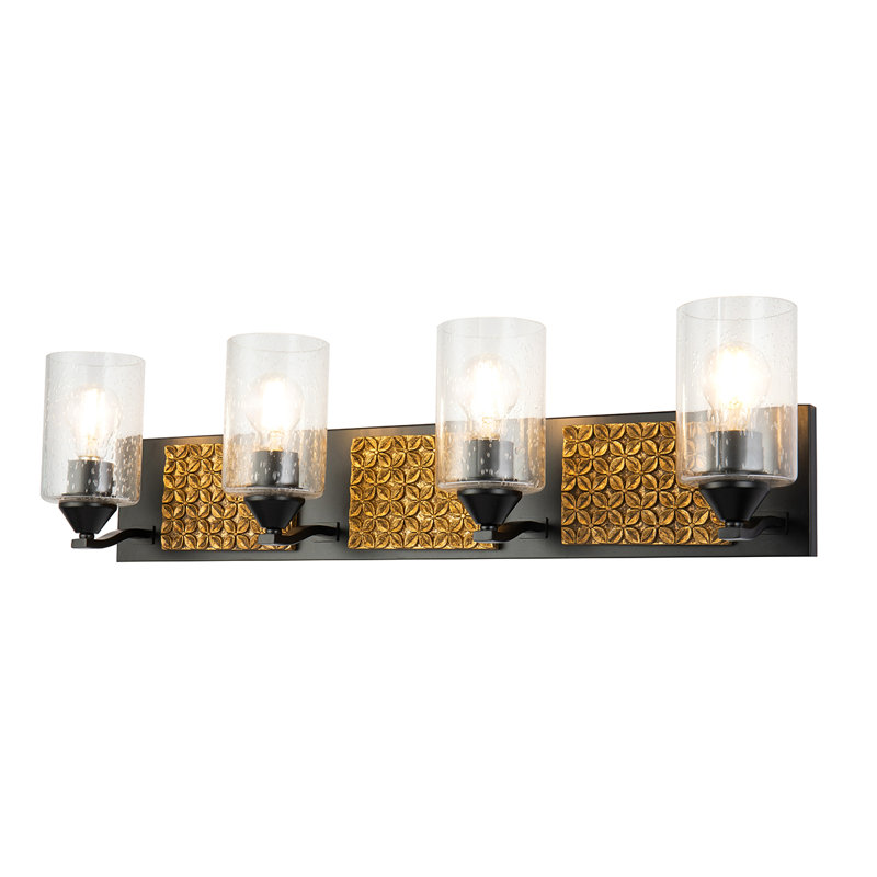 Matte Black and Gold 3-Light Outdoor Vanity Light