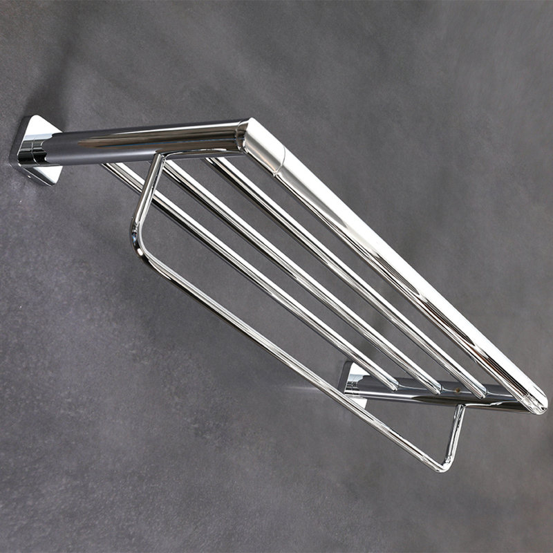 Polished Chrome Wall Mounted Towel Rack with Brass Finish