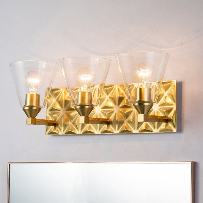 Aged Brass 3-Light Vanity Light with Clear Glass Shades