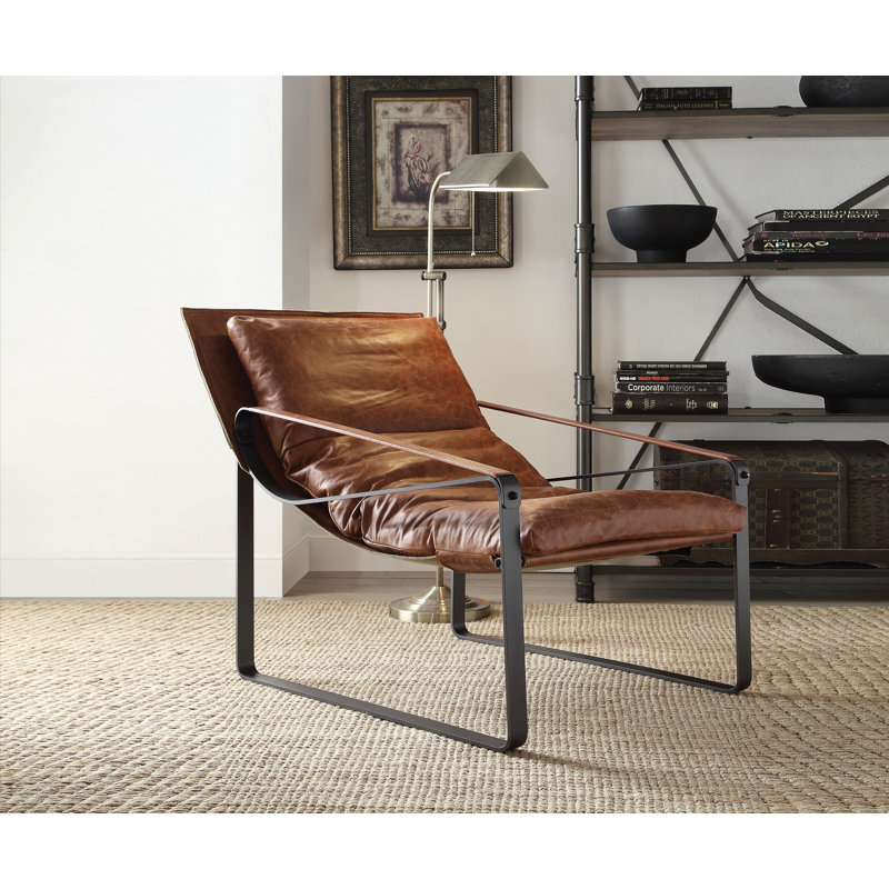 Cocoa Brown Top Grain Leather & Metal Handcrafted Lounge Chair