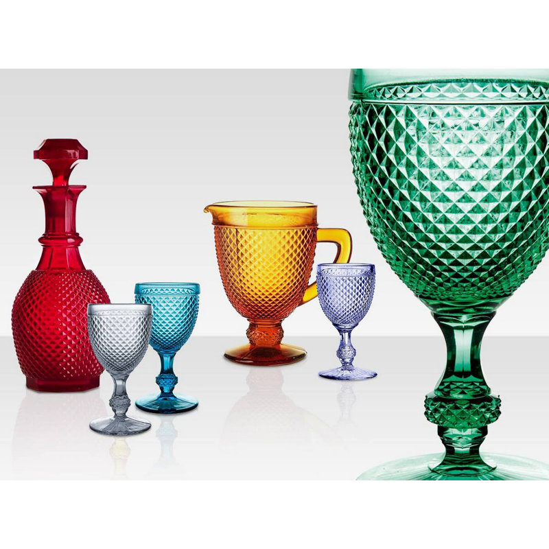 Mint Green Diamond-Cut Glass Goblet Set of 4