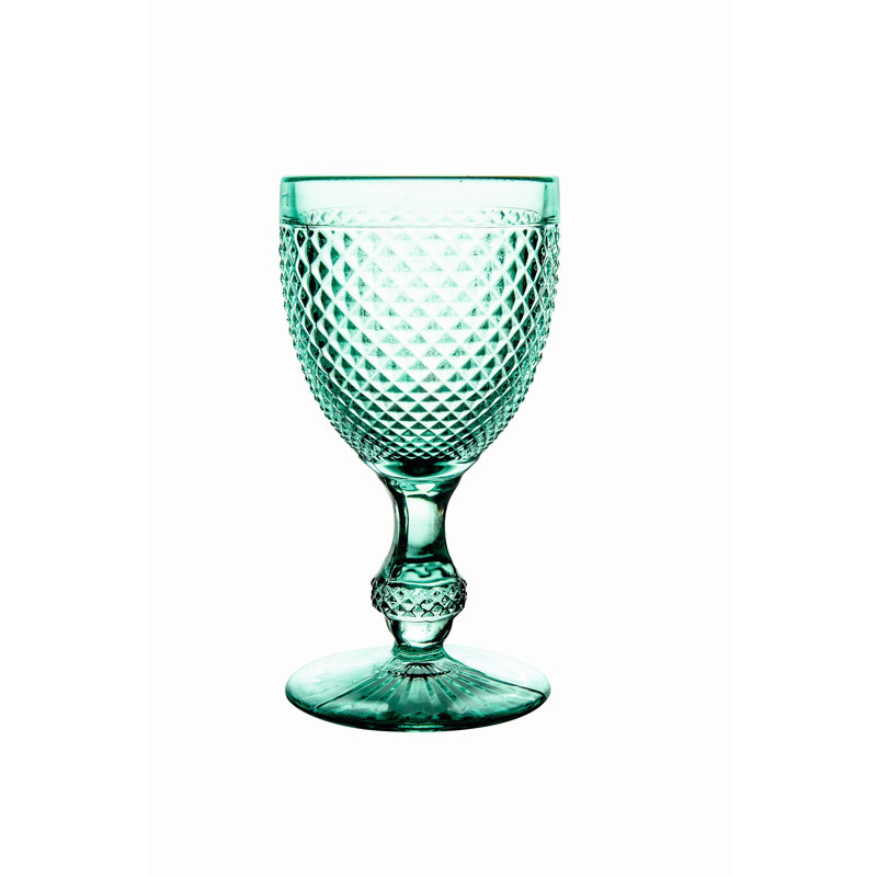 Mint Green Diamond-Cut Glass Goblet Set of 4