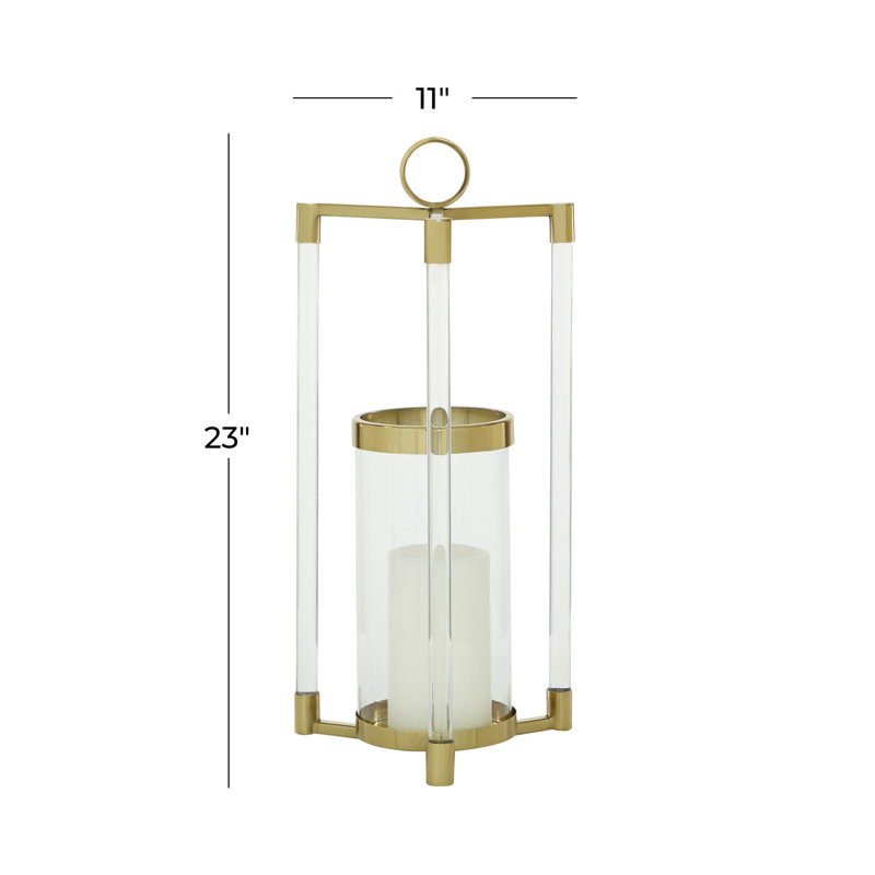 Large Gold and Clear Stainless Steel Hurricane Lantern