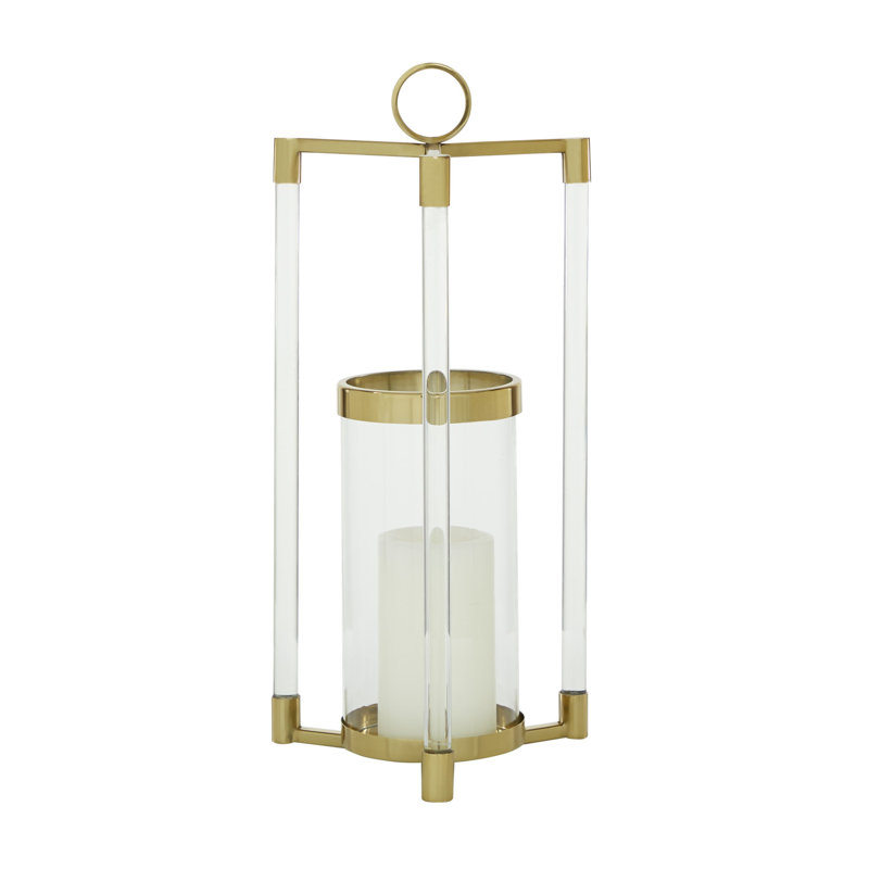 Large Gold and Clear Stainless Steel Hurricane Lantern