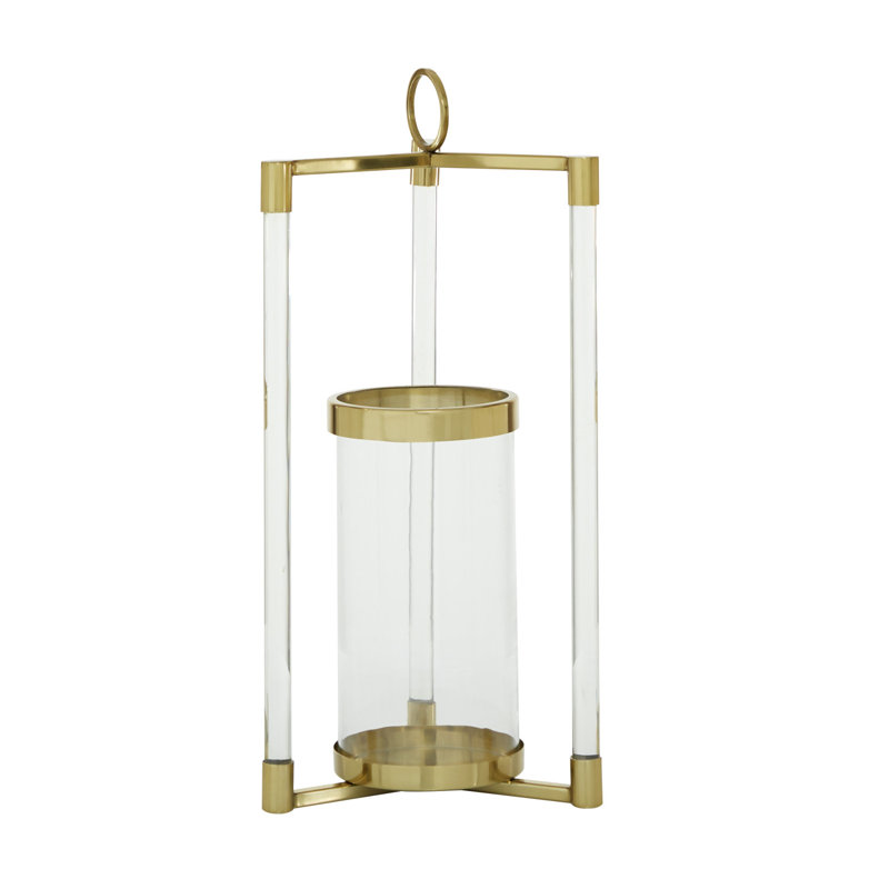 Large Gold and Clear Stainless Steel Hurricane Lantern
