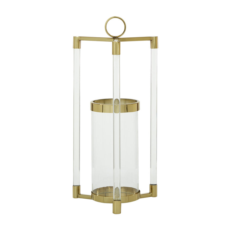 Large Gold and Clear Stainless Steel Hurricane Lantern