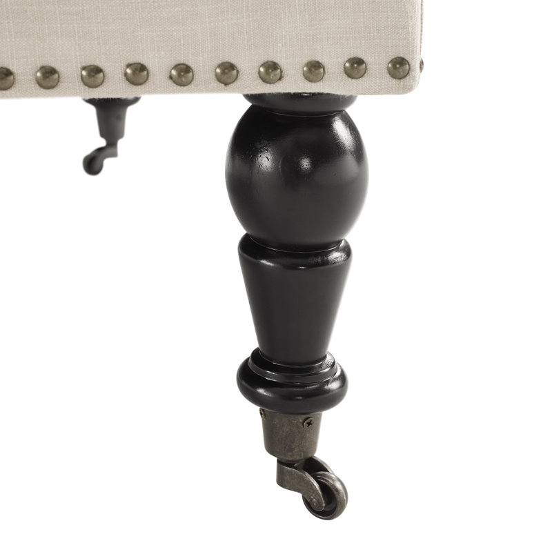 Isabelle 35" Tufted Linen Ottoman with Nailhead Accents