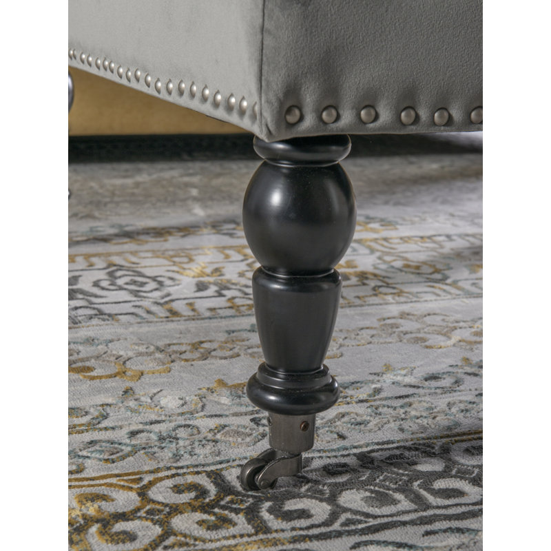 Isabelle 35" Gray Velvet Tufted Cocktail Ottoman with Nailhead Trim