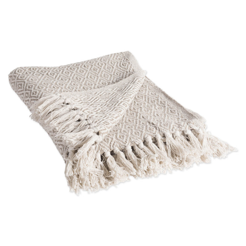 Cozy Cotton Sherpa Double Diamond 50"x60" Throw Blanket - Stone
