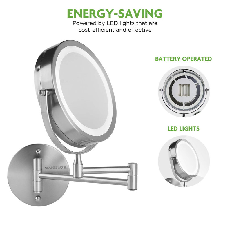 Nickel Brushed Round LED Wall Mounted Magnifying Mirror