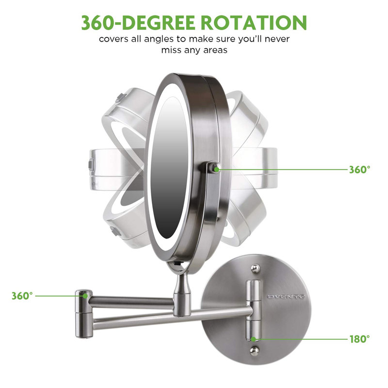 Nickel Brushed Round LED Wall Mounted Magnifying Mirror