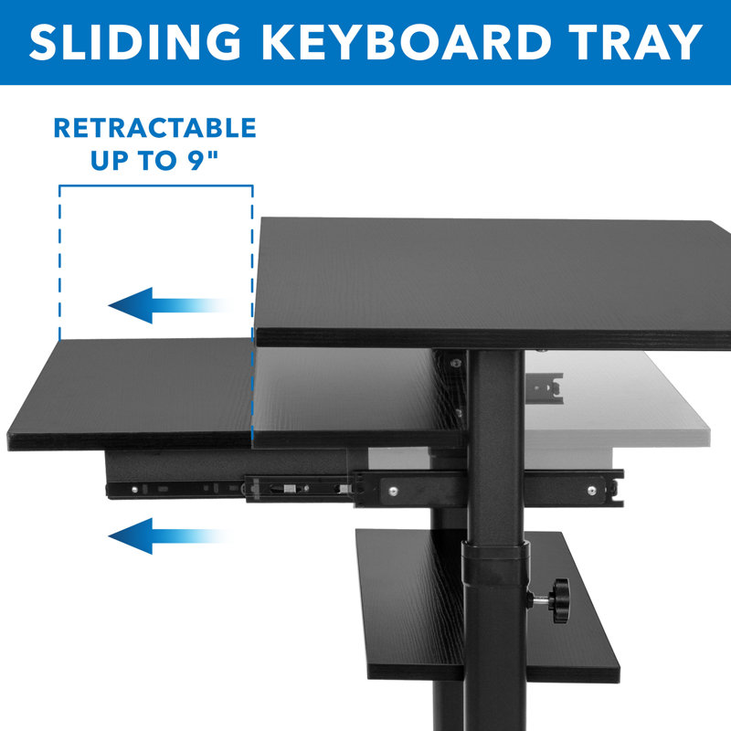 Adjustable 32" Black Wood Mobile Sit/Stand Desk with Keyboard Tray