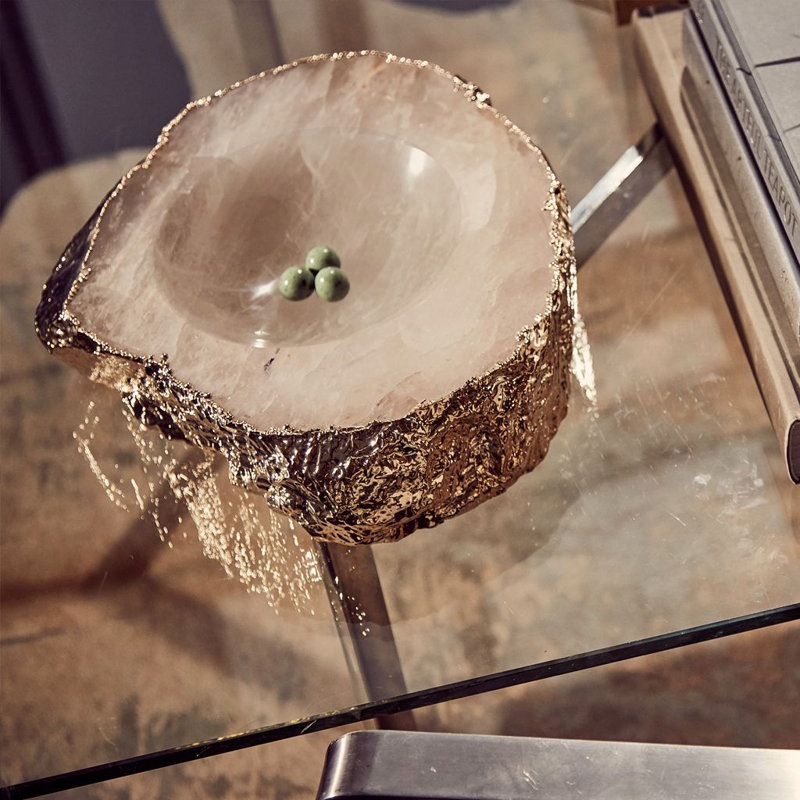 Handcrafted Crystal and Silver Gemstone Decorative Bowl
