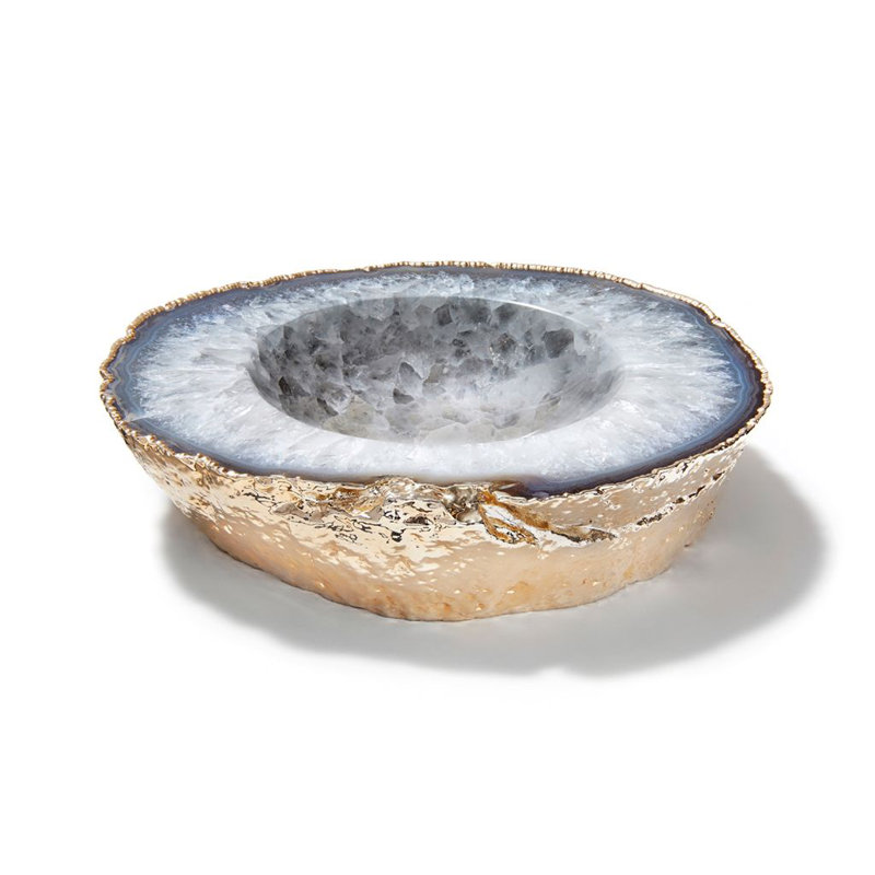 Natural Gemstone and Gold Handcrafted Decorative Bowl