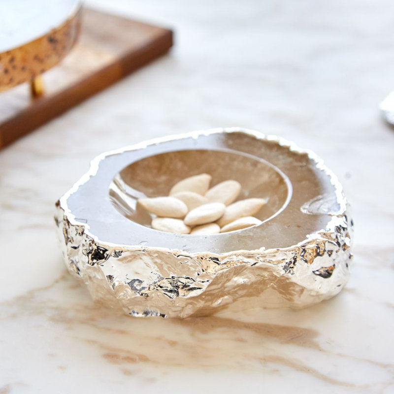 Handcrafted Crystal Gemstone Bowl with Silver Plating