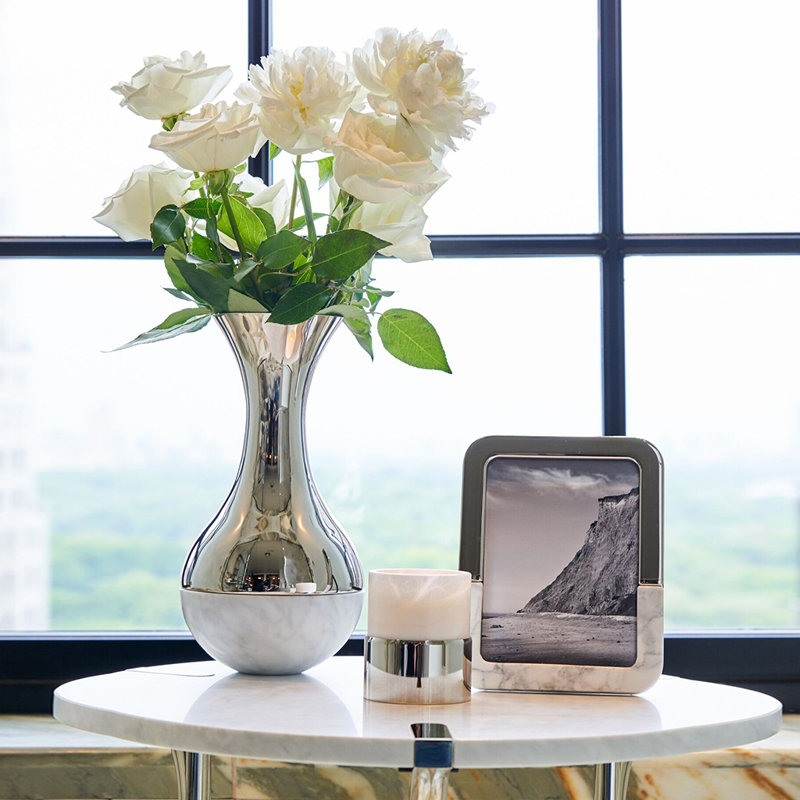 Carrara Silver Marble and Brass Dual Vase