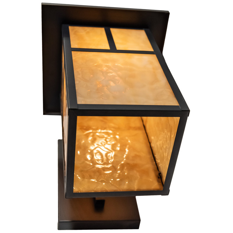 Hyde Park Craftsman Brown 1-Light Wall Sconce with Beige Glass Shade