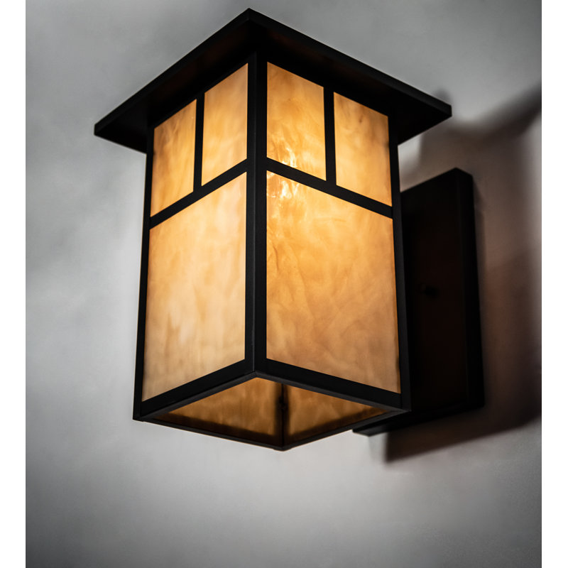 Hyde Park Craftsman Brown 1-Light Wall Sconce with Beige Glass Shade