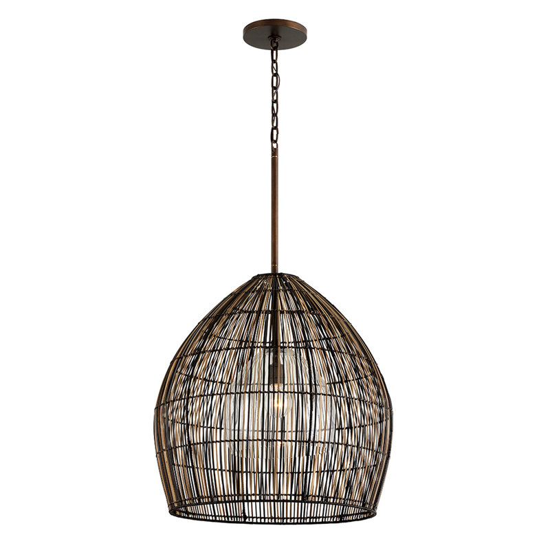 Bronze Dome Pendant Light with Natural Buri Ting Ting Shade
