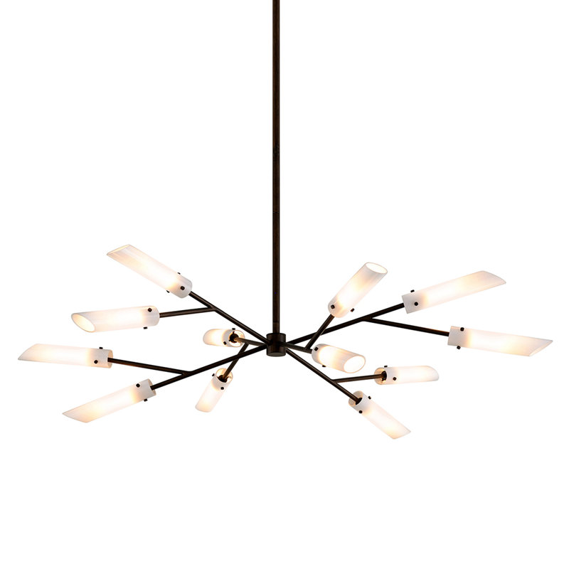 Dark Bronze 12-Light Sputnik Chandelier with Opal White Glass Shades