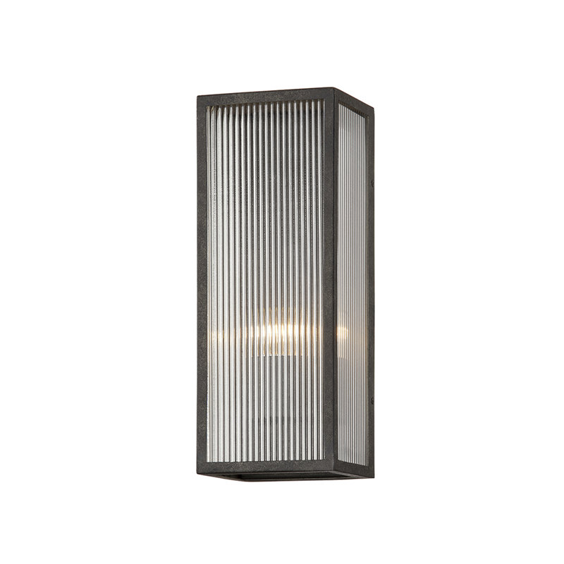 Modern French Iron Black Wall Sconce with Clear Ribbed Glass