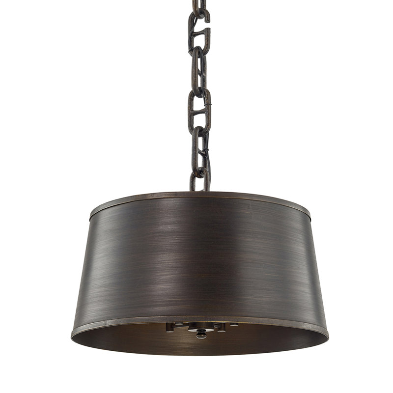 Rustic Bronze Drum Pendant Light with Brushed Nickel Accents