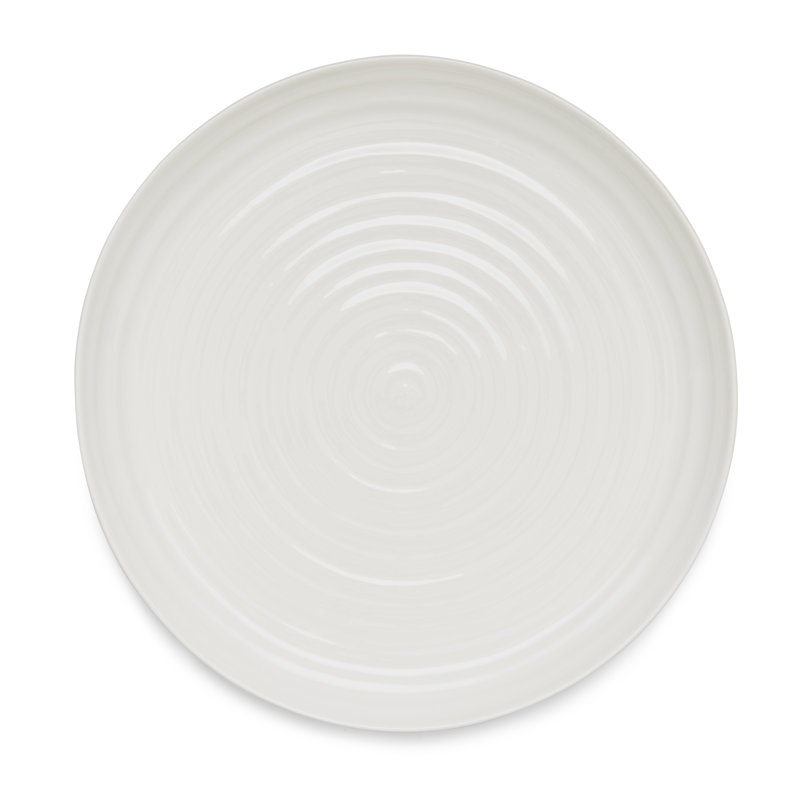 White Ceramic Round Platter with Spiral Pattern, 12.6 inches