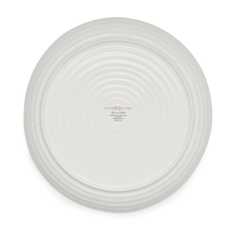 White Ceramic Round Platter with Spiral Pattern, 12.6 inches