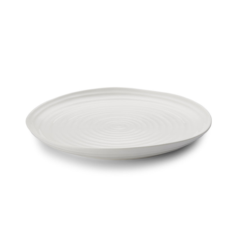 White Ceramic Round Platter with Spiral Pattern, 12.6 inches