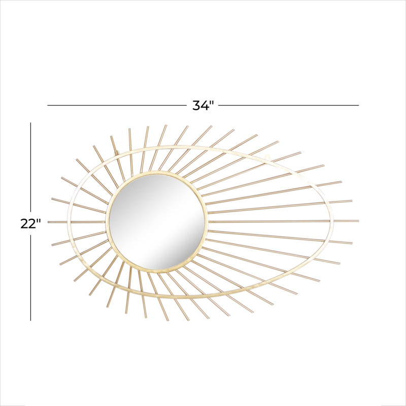 Gold Handmade Abstract Starburst Round Wall Mirror, 22" x 34"