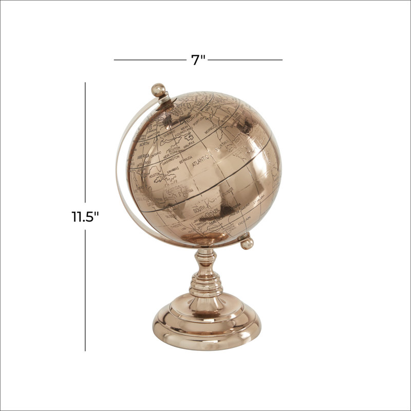 Elegant Rose Gold Aluminum Tabletop Globe, 11" High