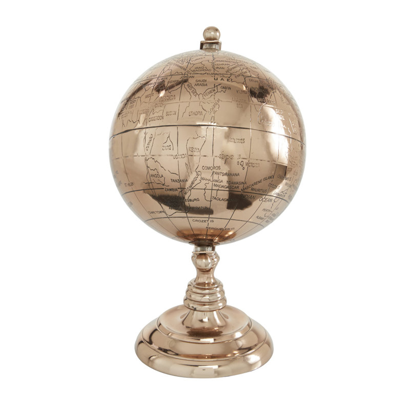 Elegant Rose Gold Aluminum Tabletop Globe, 11" High