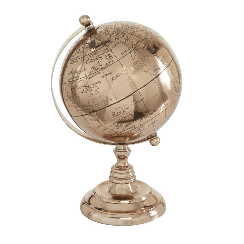 Elegant Rose Gold Aluminum Tabletop Globe, 11" High