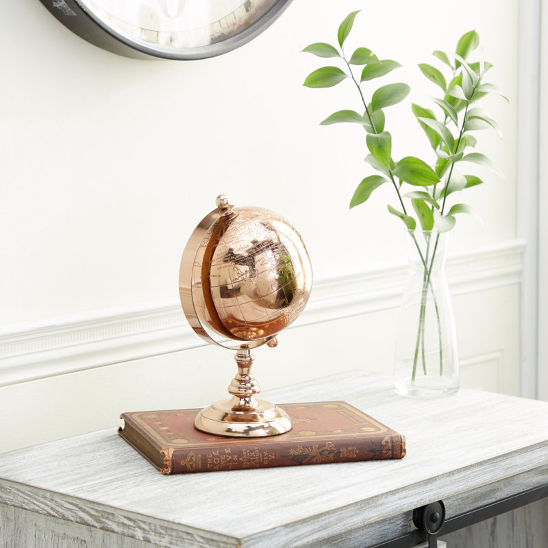 Rose Gold Aluminum Tabletop Globe with Stand