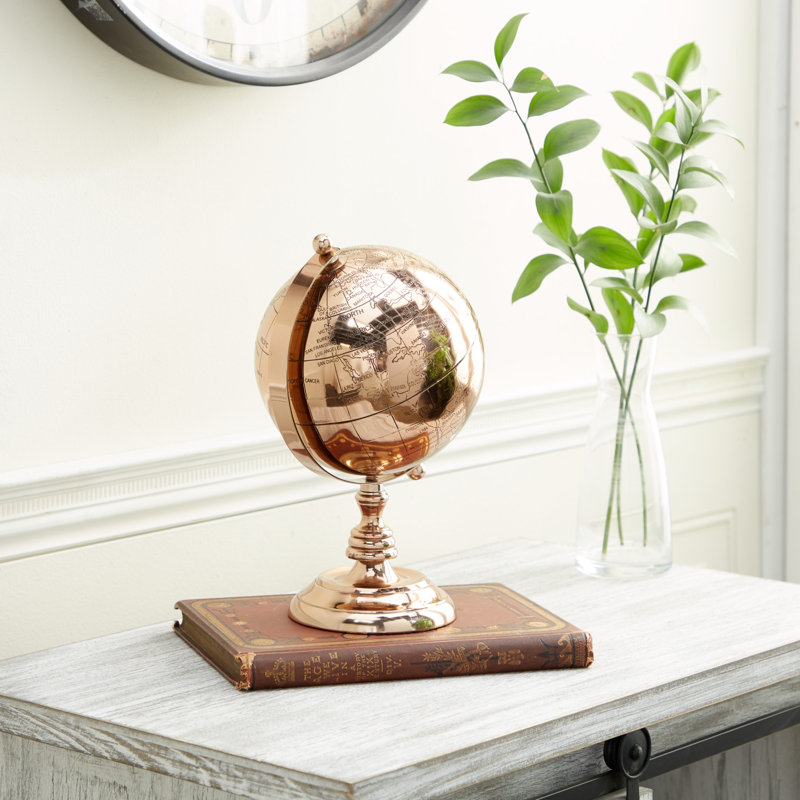 Elegant Rose Gold Aluminum Tabletop Globe, 11" High