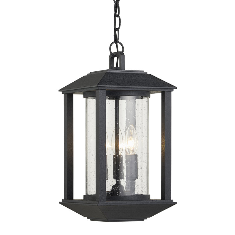 Weathered Graphite 3-Light Aluminum Lantern Pendant with Clear Glass Shade