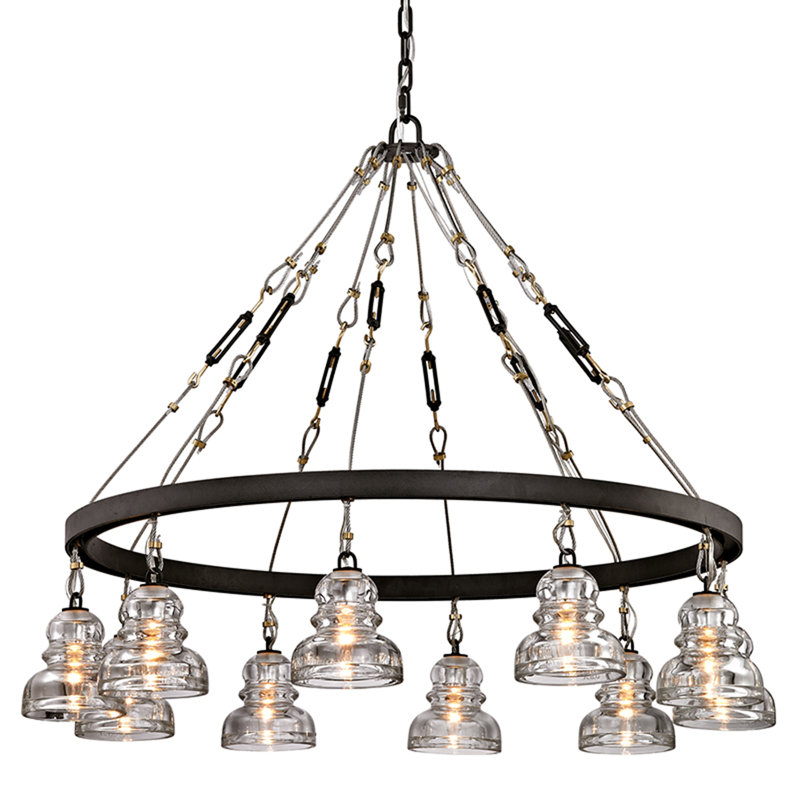 Menlo Park Deep Bronze 10-Light Chandelier with Pressed Glass Shades