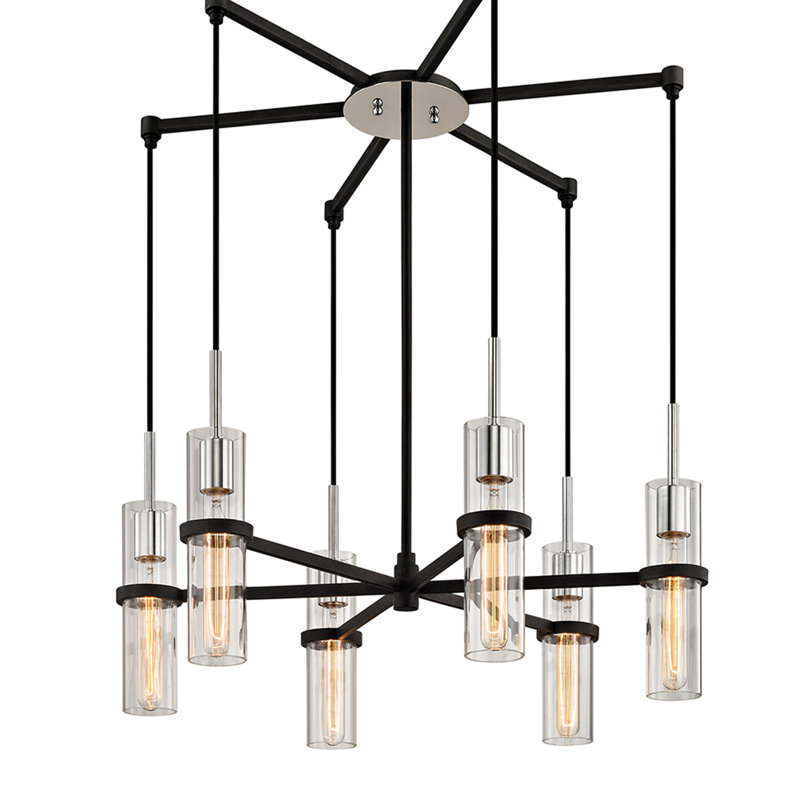 Vintage Iron 6-Light Chandelier with Clear Glass Shades