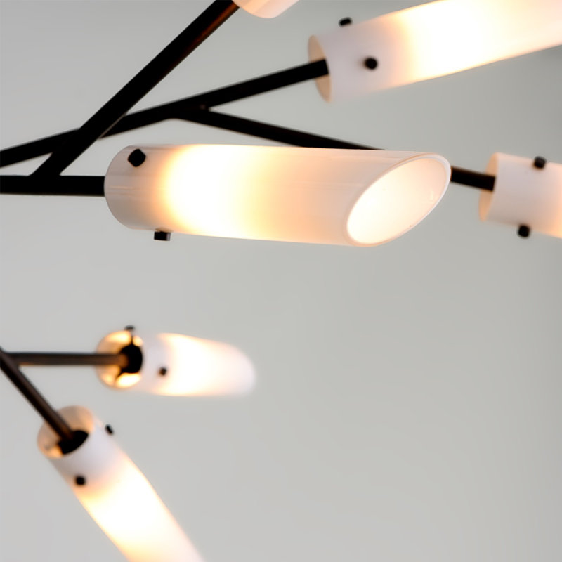 Dark Bronze 12-Light Sputnik Chandelier with Opal White Glass Shades