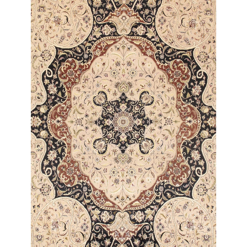 Tabriz Elegance Hand-Knotted Black Wool 9'10" x 15' Area Rug
