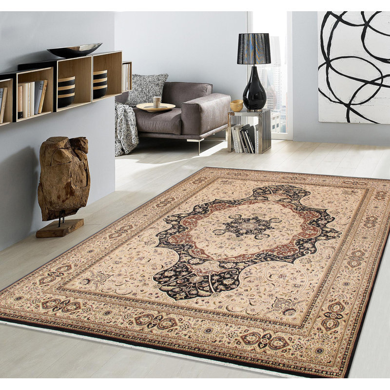 Tabriz Elegance Hand-Knotted Black Wool 9'10" x 15' Area Rug