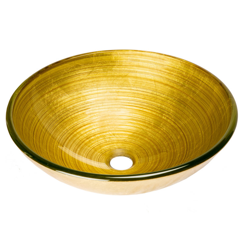 Khaki Tempered Glass Round Above-Counter Bathroom Sink
