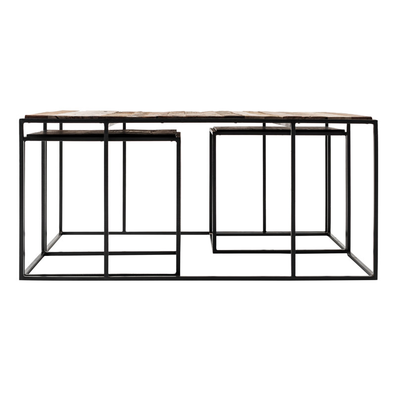 Rustika Black and Brown Solid Wood Nesting Coffee Table Set