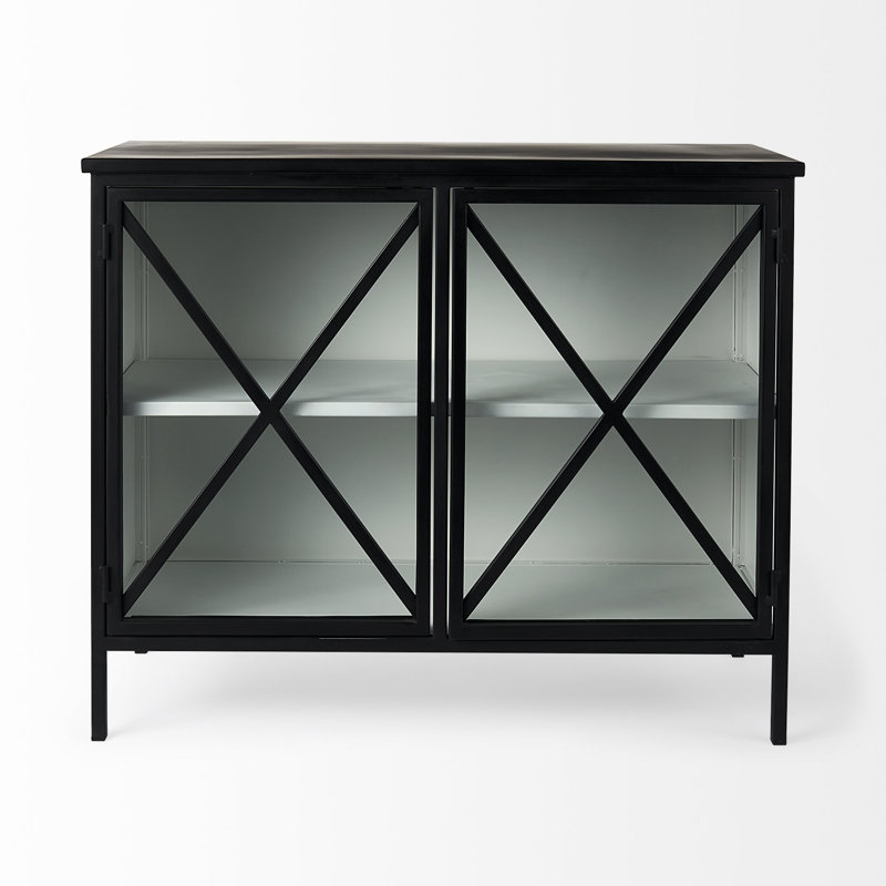 Diego 33'' Black and White Modern Glass Door Storage Cabinet