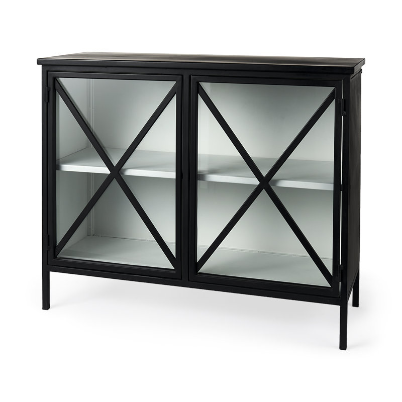 Diego 33'' Black and White Modern Glass Door Storage Cabinet