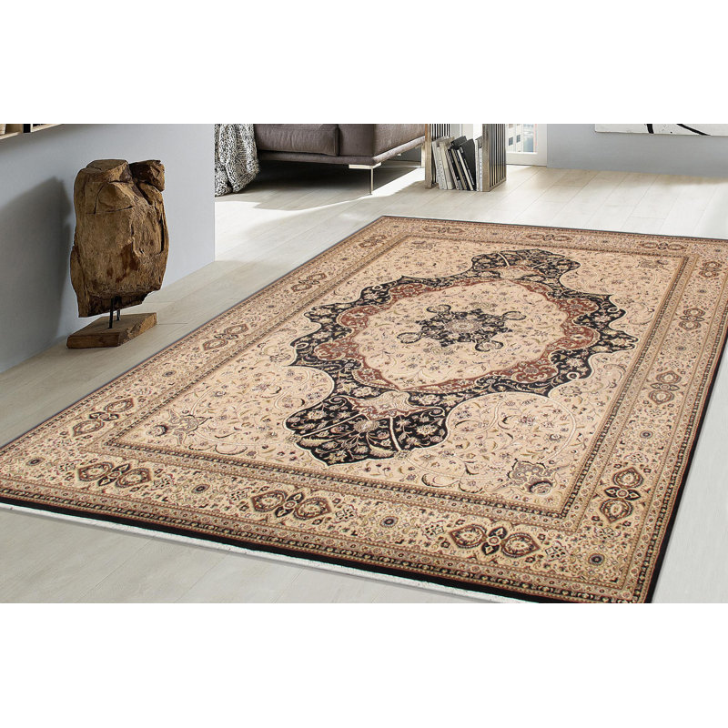 Tabriz Elegance Hand-Knotted Black Wool 9'10" x 15' Area Rug
