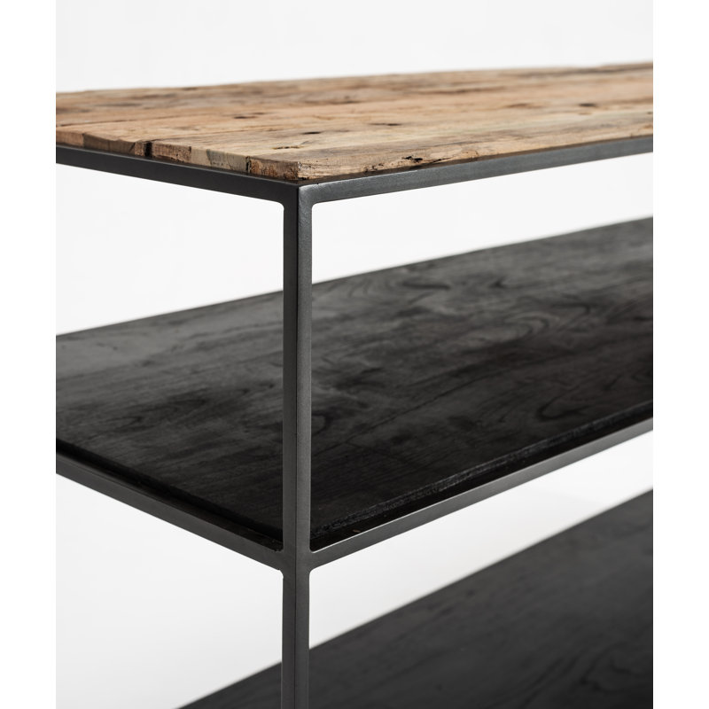 Nordic Black 55'' Rustic Boat Wood & Iron Console Table with Storage