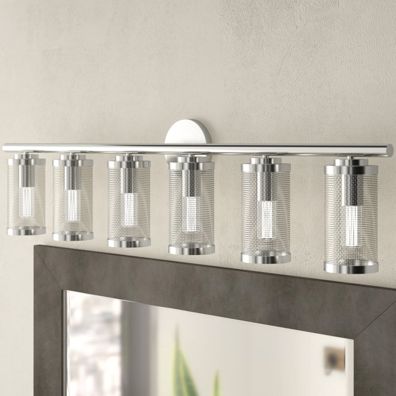 Industro Sleek 6-Light Brushed Nickel Vanity Sconce with Stainless Steel Mesh Shade