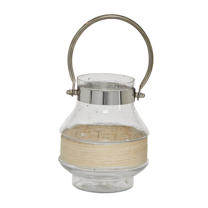 Clear Glass Hanging Candle Lantern with Metal Handle