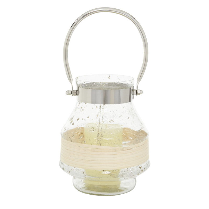 Clear Glass Hanging Candle Lantern with Metal Handle